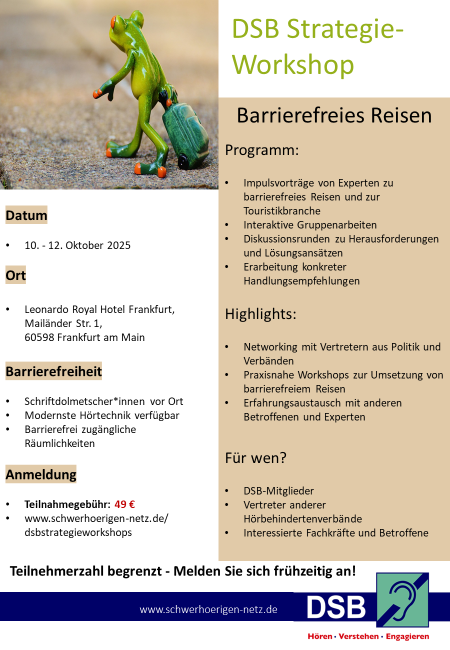 Blau-weißer Flyer mit einem braunen Koffer
