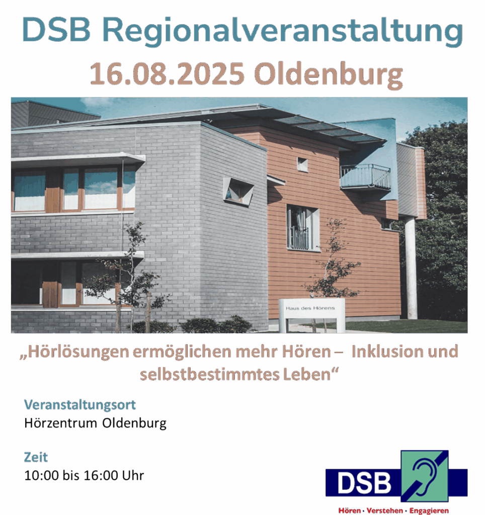 Außenansicht des Hörzentrum Oldenburg. Ein Haus mit orangener und grauer Fassade
