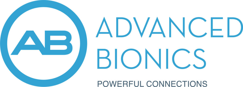 Logo Advanced Bionics. Blaue Schrift auf weißem Hintergrund