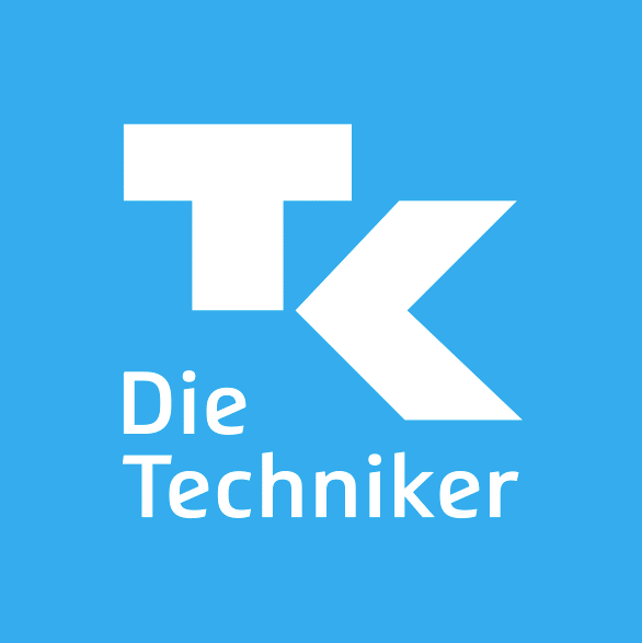Logo der Techniker Krankenkasse. Weiße Schrift auf blauem Hintergrund