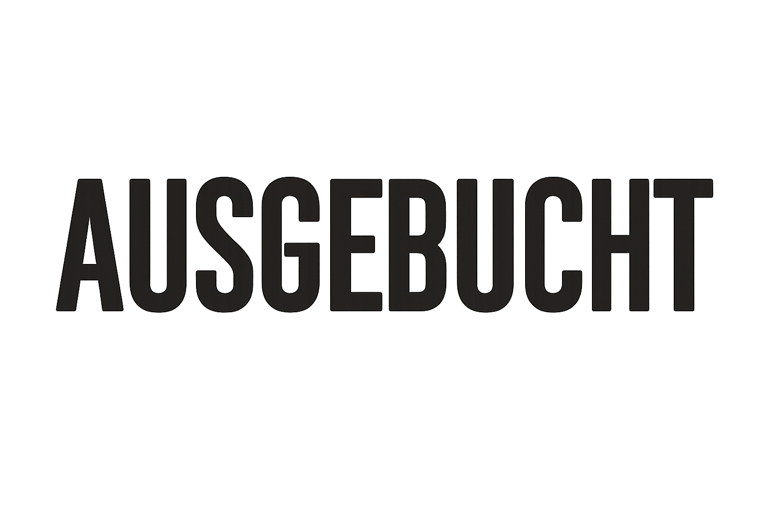 Schwarzer Schriftzug Ausgebucht in Großbuchstaben auf transparentem Hintergrund.